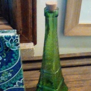 Green Glass Eiffel Tower Bottle with cork top New